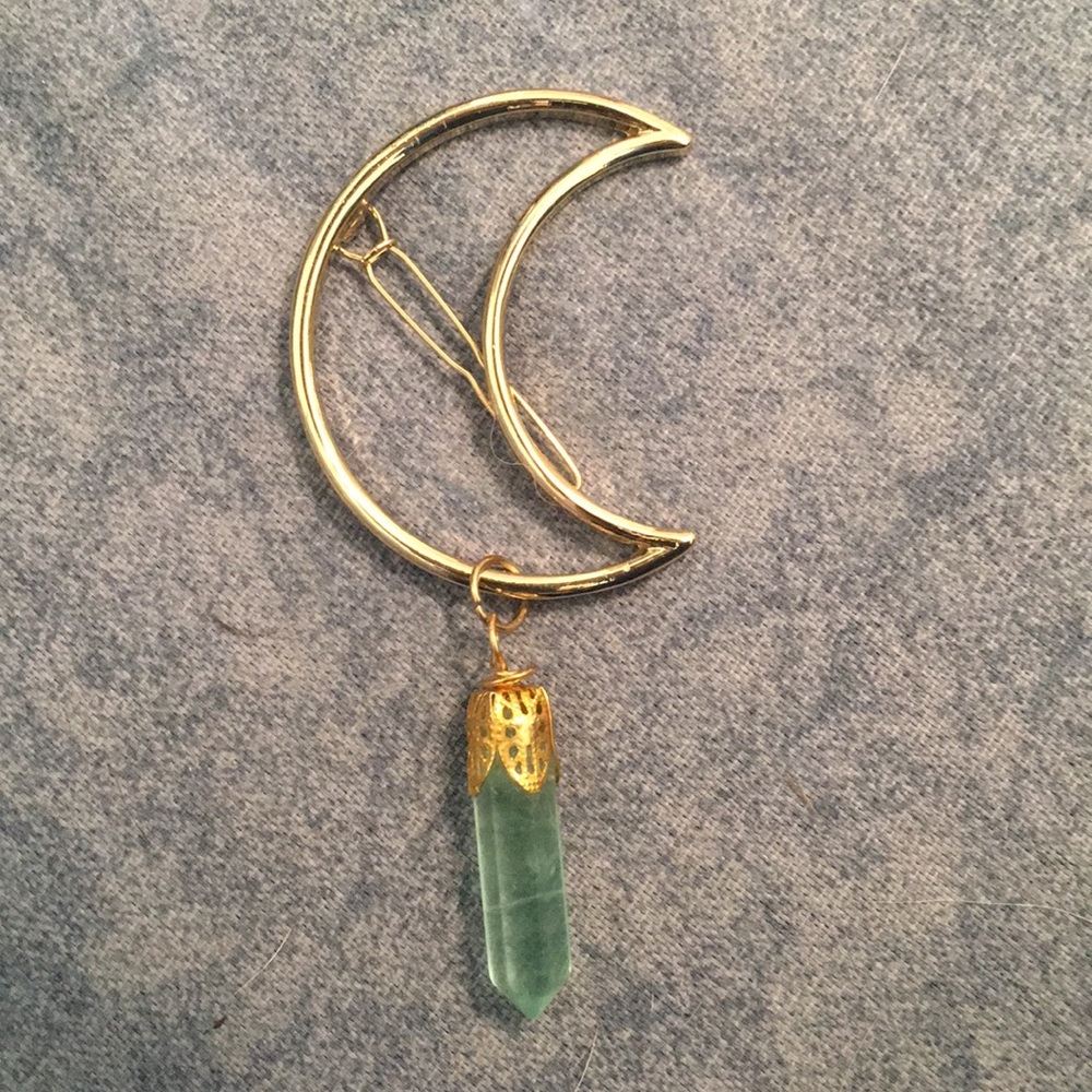 Green crystal moon hair clip
